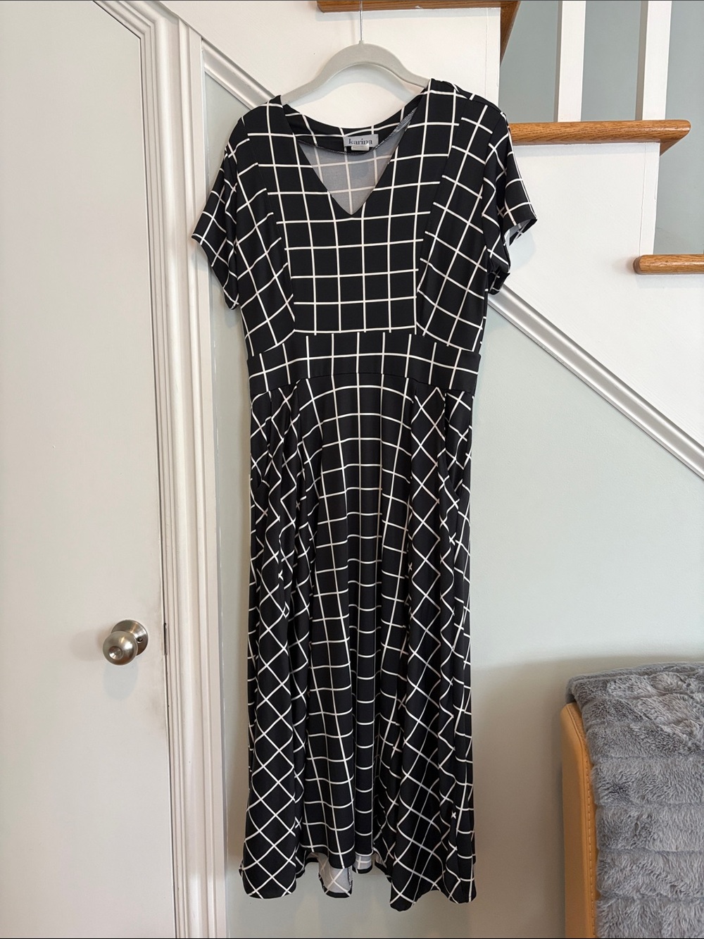 Karina “Cecelia” Dress-  Black & White Windowpane Midi Dress